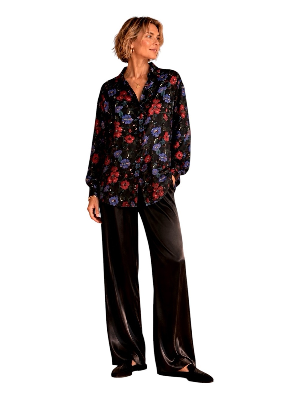 Vintage Black Velvet Floral Long Sleeve Women’s Medium Bohemian Romantic Luxury